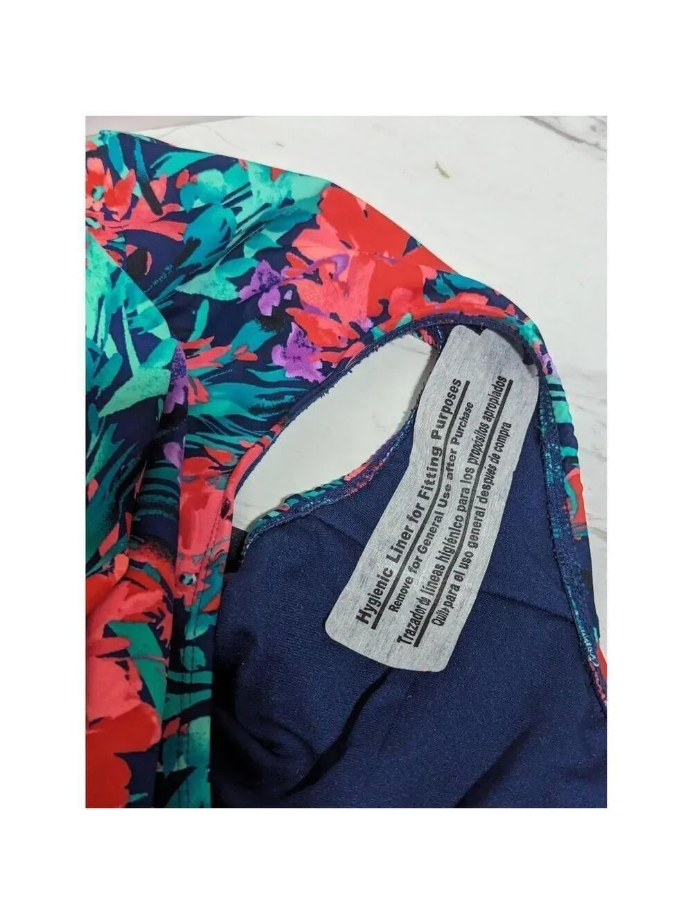 Catalina Women's XL 16/18 Orange Blue Floral One-Piece Halter Top Swimsuit